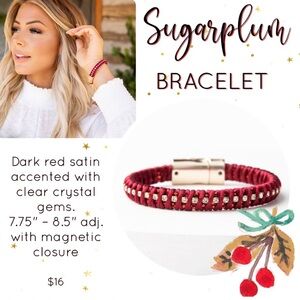 Plunder Sugarplum Bracelet | NWT | Adjustable Dark Red Satin with Crystal Accent